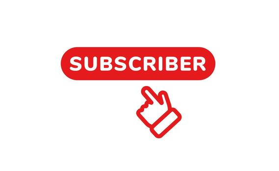 Icon of red subscriber button with hand click gesture for web and interface design vector