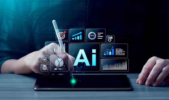 Artificial Intelligence AI Technology for Business Data Analytics, Marketing Strategy, Digital Transformation, Automation, and Future Innovation Concept with Big Data and Machine Learning photo