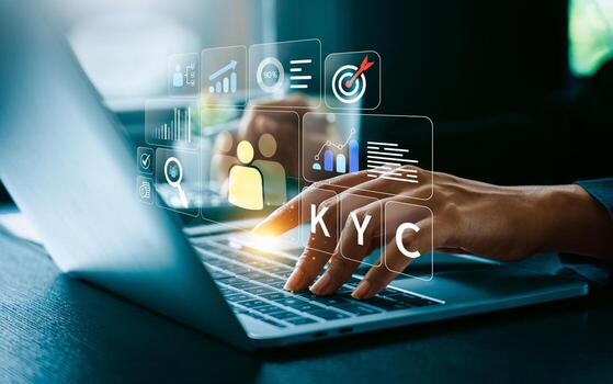 Know your customer KYC verification, data analysis for business security, customer identification, compliance, digital identity verification, fraud prevention, fintech authentication, risk managemen photo