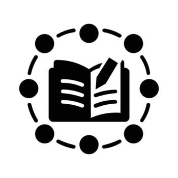 Open book with pen symbolizing writing knowledge sharing and learning network connection. vector