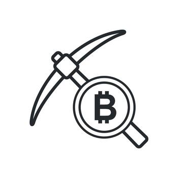 Line Art Simple Bitcoin Mining Pickax Icon Template Illustration Design vector
