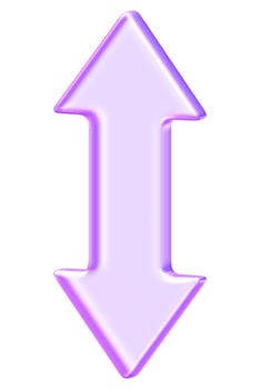 3d Glasmorphismus Vertikale oben und Nieder Pfeil im lila Gradient. minimal glänzend Design zum Navigation, Orientierung, und abstrakt modern Grafik. png