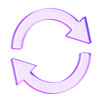 3d Glasmorphismus kreisförmig Pfeile im lila Gradient. modern minimal Symbol zum Zyklus, Drehung, Navigation, und abstrakt Digital Elemente. png