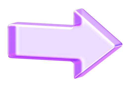 3d Glasmorphismus richtig Pfeil im lila Gradient Stil. minimal und modern Symbol mit glänzend Wirkung, perfekt zum Digital Design, Navigation Zeichen, und abstrakt Dekoration png