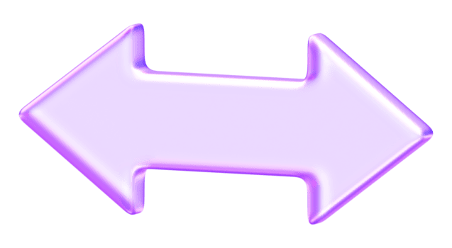 3d vetromorfismo Doppio orizzontale freccia nel viola pendenza stile. futuristico e lucido simbolo per navigazione, orientamento, e digitale interfaccia design png