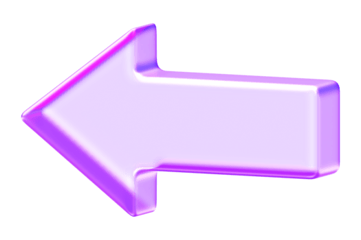 3d vetromorfismo sinistra freccia nel viola pendenza. pulito minimo design con liscio lucido stile, adatto per moderno grafica, ui elementi, e decorativo scopi. png