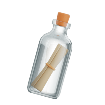 Message in a bottle with transparent background floating on water png
