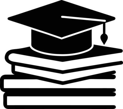 Silhouette of a graduation cap atop a stack of books isolated on white background isolated on transparent background vector