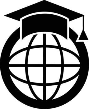 Black silhouette of a graduation cap on top of a globe isolated on white background isolated on transparent background vector