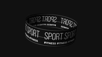 sin costura lazo diseño, hilado metálico anillo giratorio con negrita blanco aptitud tipografía, presentación minimalista gráfico animación en contra rígido negro fondo, sin costura lazo diseño video