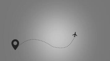 le chemin de le endroit à le Départ de le avion animation. avion ligne chemin animation. avion vol route avec carte indiquer. avion fonctionnement sur tiret Piste noir Couleur video