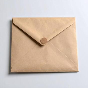Vintage style brown kraft paper envelope with a button and string clasp, isolated on a white background. photo