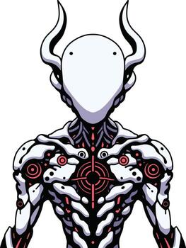 Cybernetic Entity Horned Robot with Target Design vector