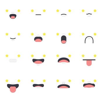 A collection of cartoon faces with stars on them. The faces are smiling, frowning, and making funny faces. The stars on the faces are of different sizes and are scattered all over the faces vector