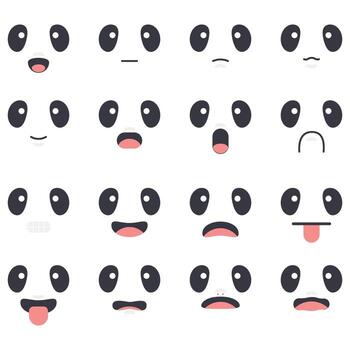 A set of cartoon faces with different expressions. The faces are smiling, frowning, and making funny faces vector