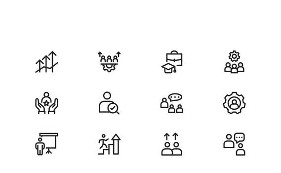 Training and Mentoring Learning and Development Line Icon Collection Modern Professional Minimal Symbols for Training Guidance and Education Use vector