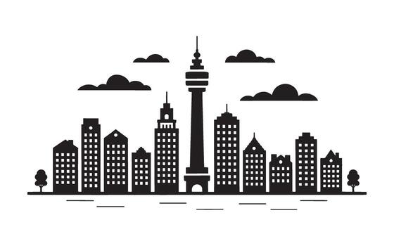 Cityscape Silhouette with Tower and Clouds Illustration for Urban Design and Modern Architecture Concepts vector