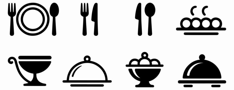 Elegant Culinary Icons A Diverse Set of Dining and Serving Symbols for Creative Projects and Graphics vector