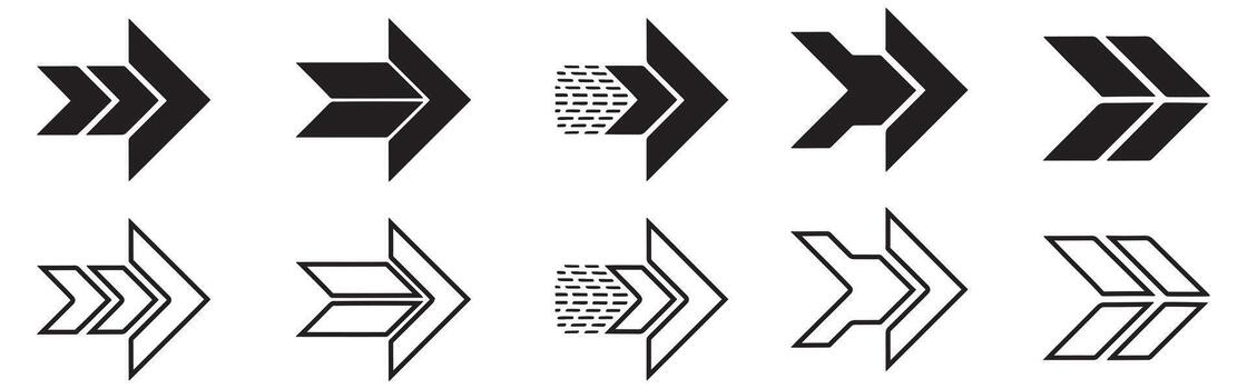 colección de gráfico flecha diseños punta de flecha direccional símbolos señalando Derecha para presentaciones y diseño proyectos vector