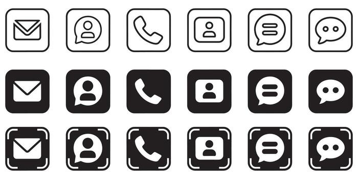 Contact Methods Icon Set for Business Communication and Connection with Customers and Social Media Promotion vector