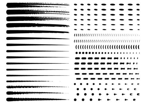 Assorted Brush Stroke and Dot Patterns Textures for Graphic Design and Artistic Effects in Black and White vector