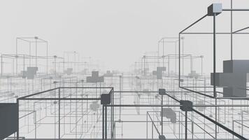 branco abstrato cúbico rede horizonte tecnologia fundo, desatado ciclo video