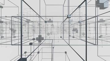 branco futurista estrutura de arame geométrico corredor tecnologia fundo, desatado ciclo video