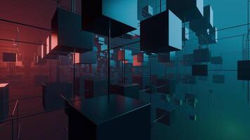 abstrato vermelho azul cubos tecnologia fundo, desatado ciclo video