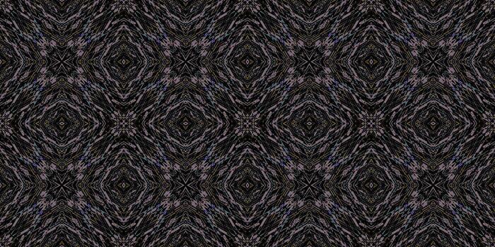 luxurious and elegant seamless wallpaper with a repeating geometric pattern. The deep black background is adorned with an intricate network of fine lines and shapes in subtle gold and purple tones. vector