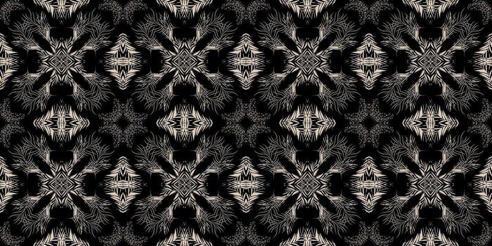 Ornamental Pattern With Symmetrical Designs. Intricate Black and White design with Branchlike Elements. prints texture. fabric textile wallpaper. abstract seamless pattern vector