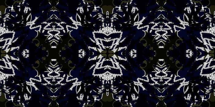 vintage Dark and Light Ornament seamless pattern. Dark Ornate Abstract Kaleidoscope. Intricate White Pattern on Deep Blue. seamless pattern Background. Elegant Abstract Filigree Texture vector