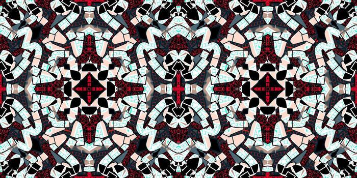 abstract Mosaic Pattern. Geometric Symmetrical Broken Glass Texture. Modern Digital Art with Red and Blue Accents. Fragmented Abstract Background. Ornate Contemporary Design vector