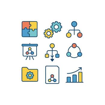 negocio proceso y datos flujo de trabajo íconos conjunto vector