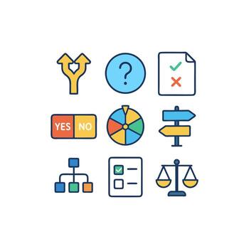 Decision-Making Icons Set Choices, Questions, and Solutions vector