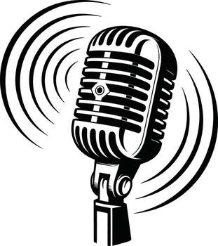 Retro microphone icon with sound waves. Broadcasting microphone for podcast recording. vector
