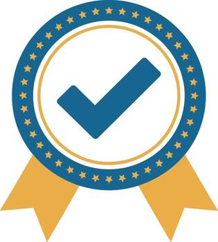 Quality assurance seal with check mark and ribbon for product guarantee and approval. vector