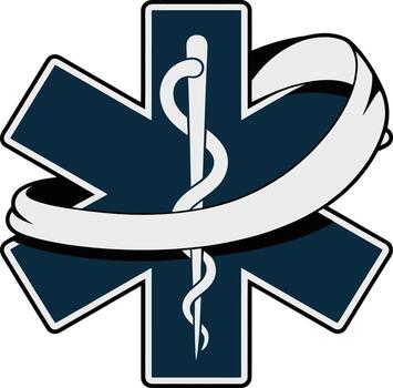 Star of Life medical symbol with ribbon for emergency services and healthcare. vector