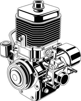 Small engine illustration. Mechanical engine drawing. Technical engine schematic for projects. vector