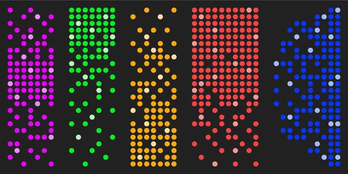 Rectangular grid elements dissolve into scattered noise particles in this abstract background design perfect for digital transformation or technology fade effect theme vector