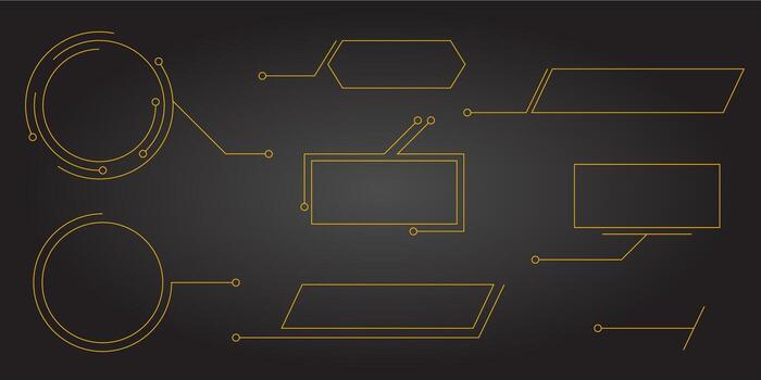 futurista hud texto caja marco con moderno línea frontera menú y gritar título. conjunto de interfaz tablero elementos para ui web presentación bandera o tecnología diseño diseño vector