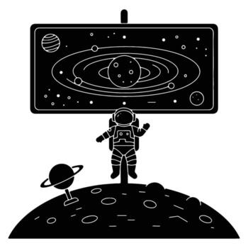 Awe-Inspiring Astronaut Gazes at a Celestial Map on a Distant Planet, Evocative of Space Exploration and Wonder vector
