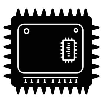 Mysterious Black Microchip Icon A Sleek, Stylized Illustration of a Powerful Integrated Circuit in a Dark, Technological Setting vector