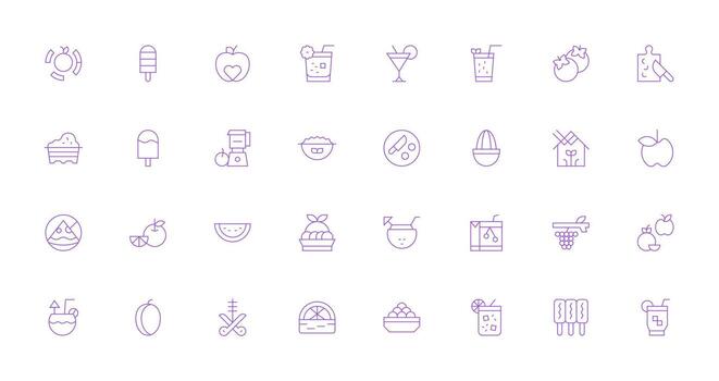 Fruit Icon Set with 32 Thin Line Graphics vector