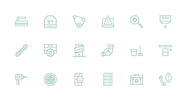 Maintenance Icon Set with 18 Minimal Line Graphics vector