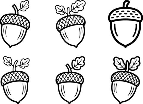 bellota línea Arte conjunto - mínimo colección para otoño, naturaleza, y botánico diseño vector