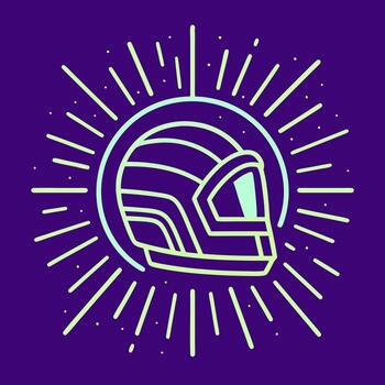 Outlined space helmet with radiating lines in a bold circular emblem vector