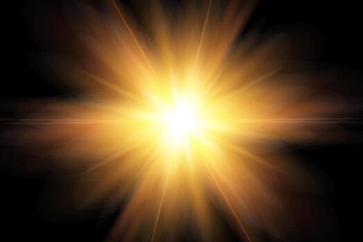 dorado ligero Estallar con lente llamarada efecto en un negro antecedentes vector