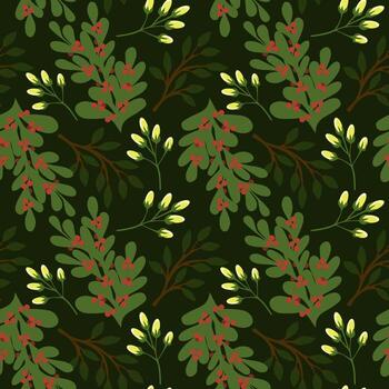 Seamless pattern of twigs with red berries and branches vector