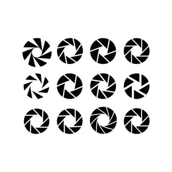 Camera aperture shutter icons set, abstract circular spiral shapes collection, photography lens symbols for logo, design, technology, creative graphic, digital, and abstract illustration. vector