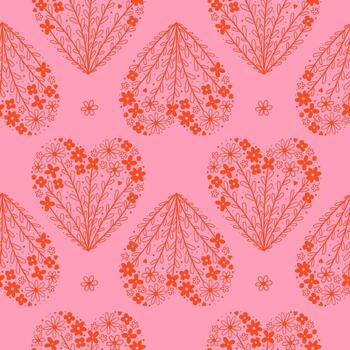 sin costura modelo con corazones hecho de flores en un rosado antecedentes. gráficos. vector